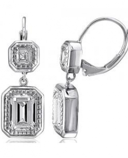 Sterling Silver CZ Dangle Leverback Earrings