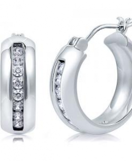 Sterling Silver Hoop Earrings set in Cz