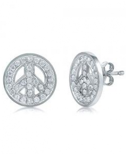 Cubic Zirconia Peace Sign Stud Earrings