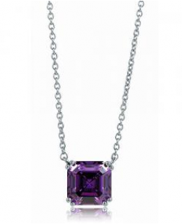 Sterling Silver Amethyst Color Asscher Cubic Zirconia Solitaire Pendant Necklace