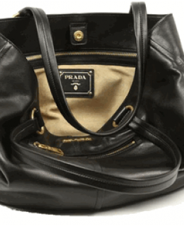 Prada BR4360 Black Calf Soft Leather Handbag Purse at Ampmfashion.com