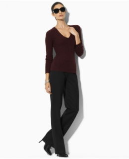 Mitered V-Neck Cable Cashmere Sweater